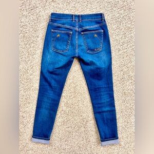 Maloja women’s jeans with adorable flower stitching on back pockets, 27.